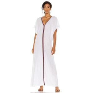 Pitusa Pima Short Sleeves V-Neckline Embroidered Abaya Dress‎ White One Size